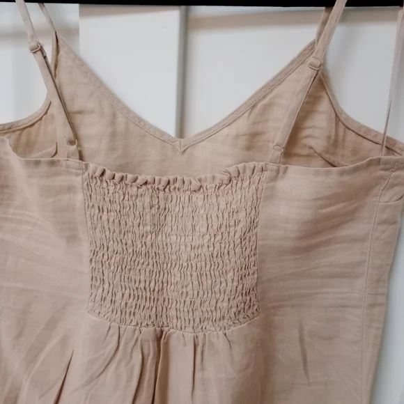 RACHEL ZOE Oxford Tan Linen Strappy Side Slit Midi Dress - Picture 5 of 12